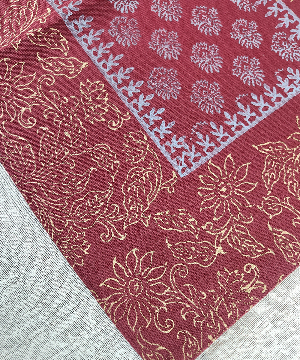 Set of 6 pcs Maroon  Block Printed Cotton Canvas Table Mats