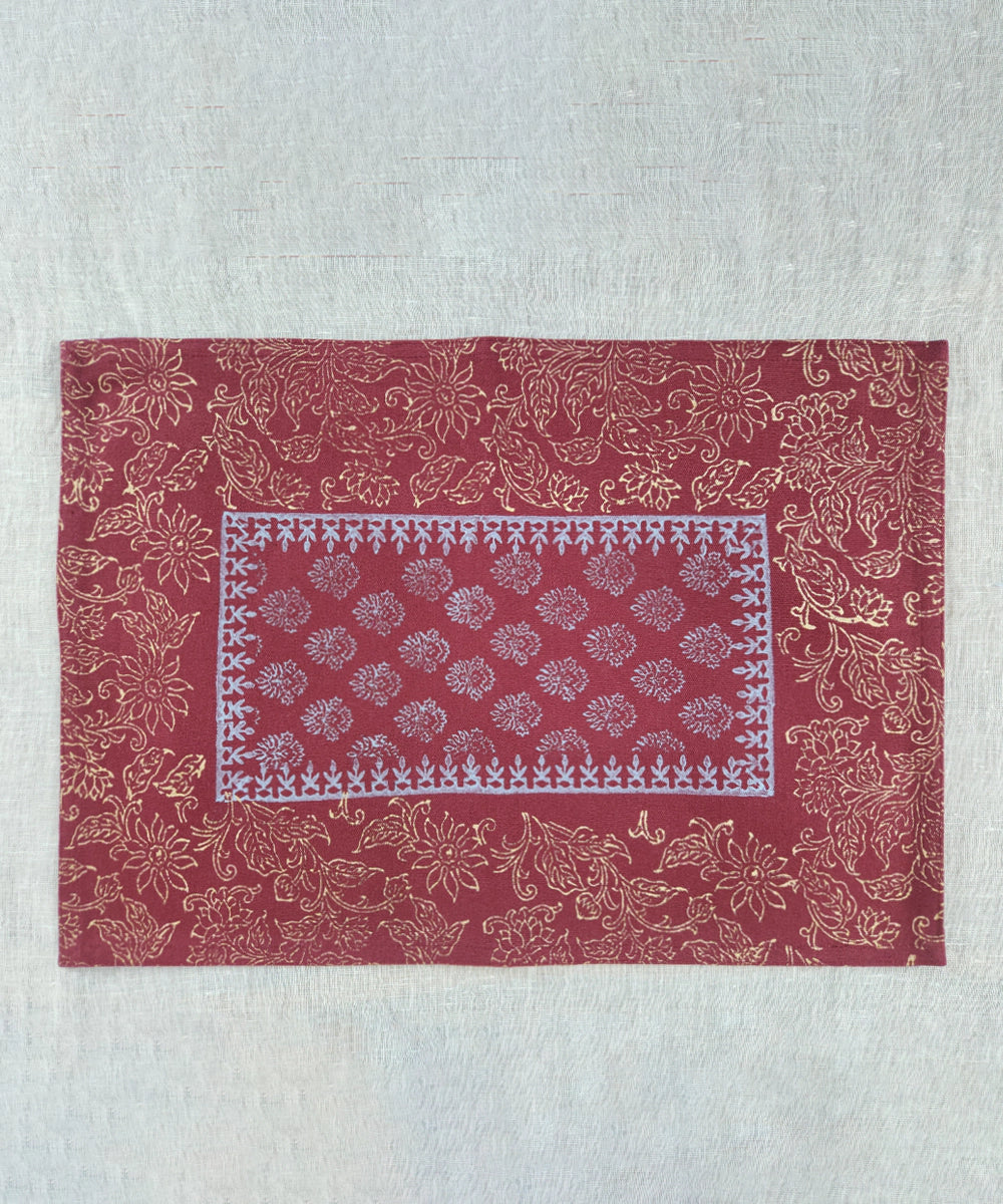 Set of 6 pcs Maroon  Block Printed Cotton Canvas Table Mats