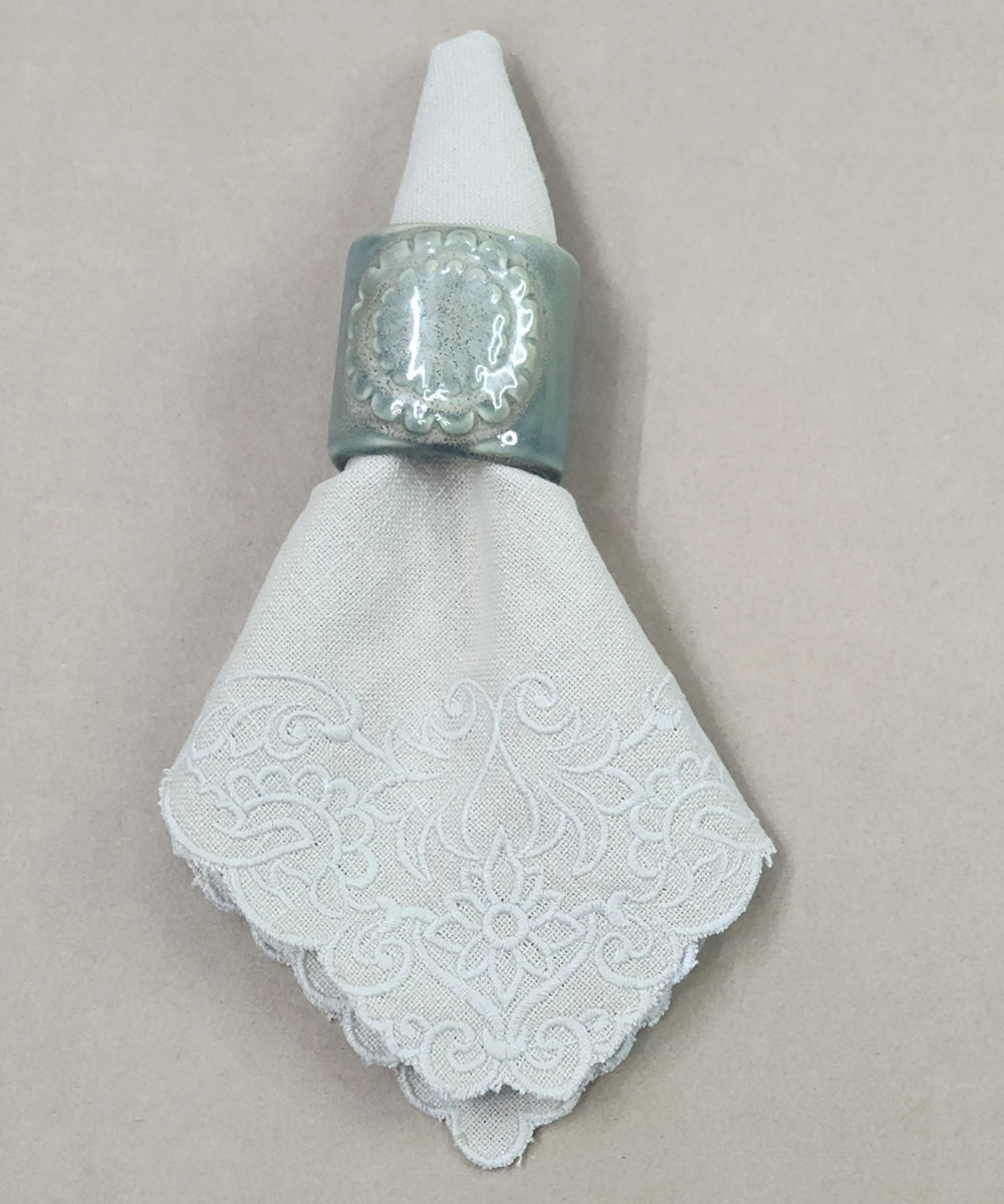 Set of 6 pcs Beige Cutwork Embroidered Cotton Slub Table Napkins (15"x15")