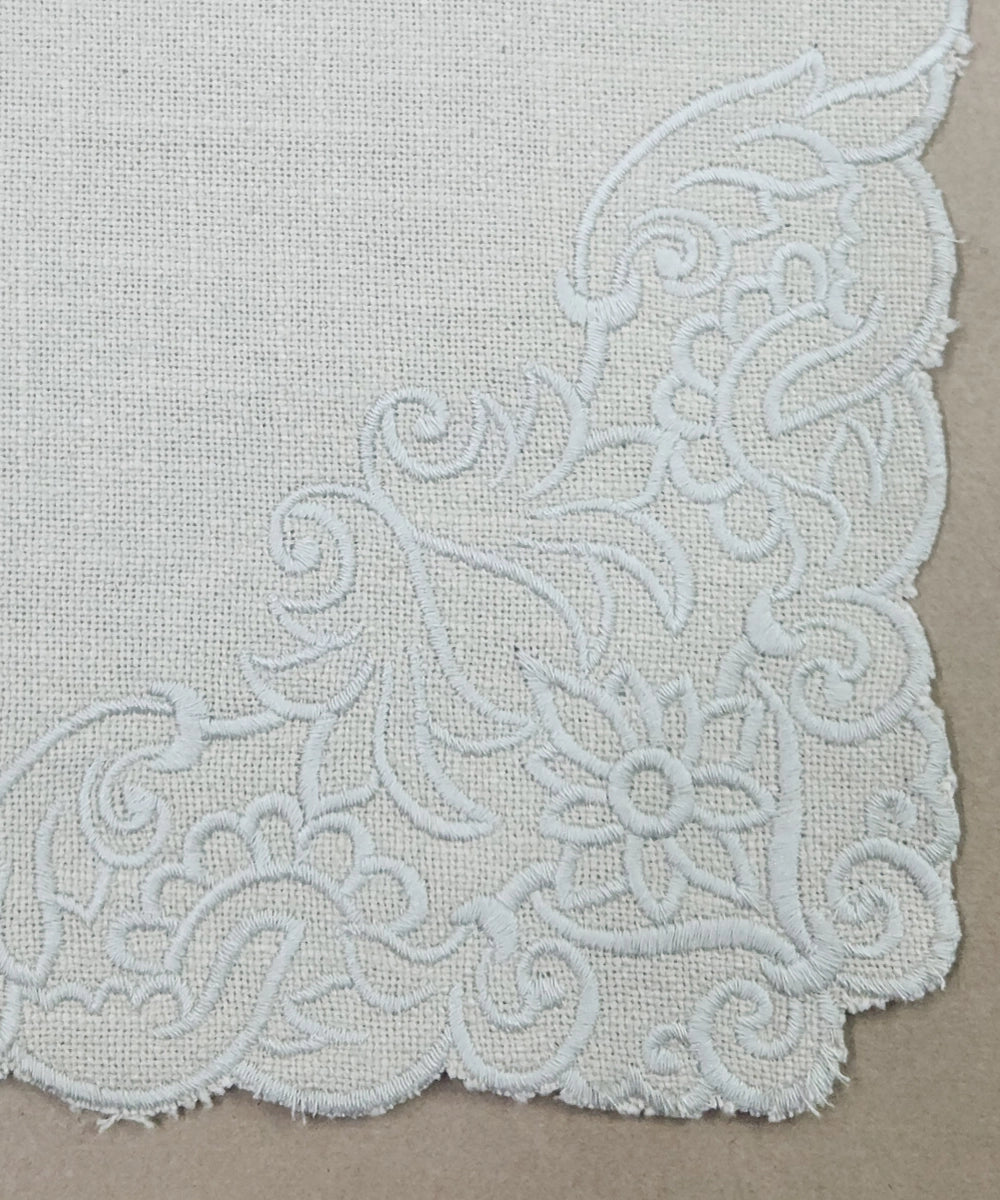 Set of 6 pcs Beige Cutwork Embroidered Cotton Slub Table Napkins (15"x15")
