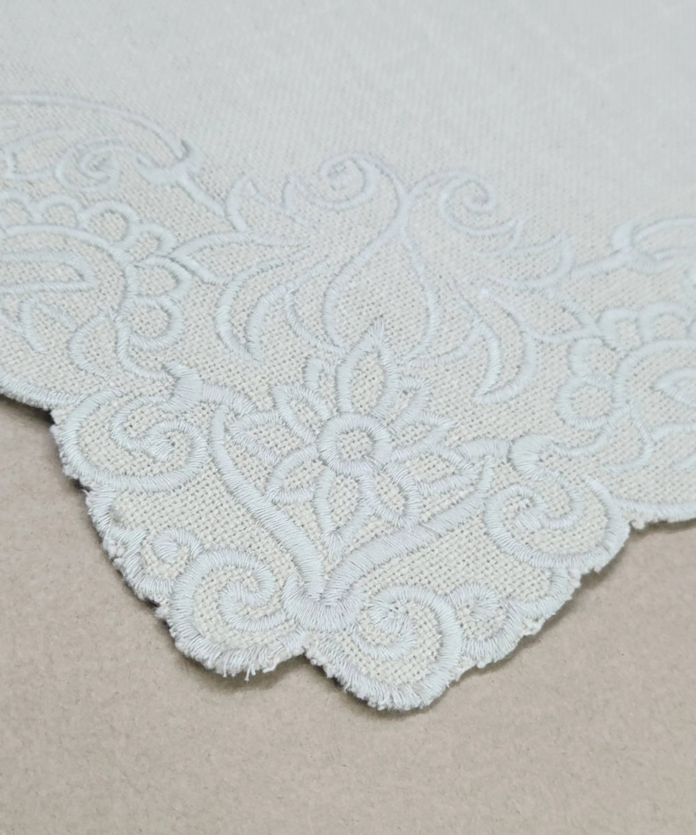 Set of 6 pcs Beige Cutwork Embroidered Cotton Slub Table Napkins (15"x15")
