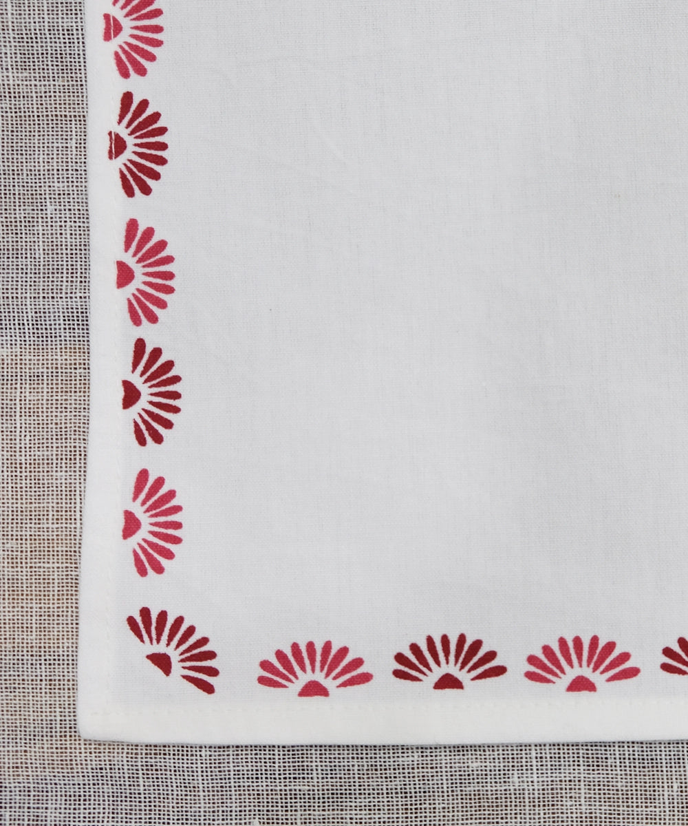 Cream with Maroon Floral Block Printed Cotton Table Napkin (Set of 4)