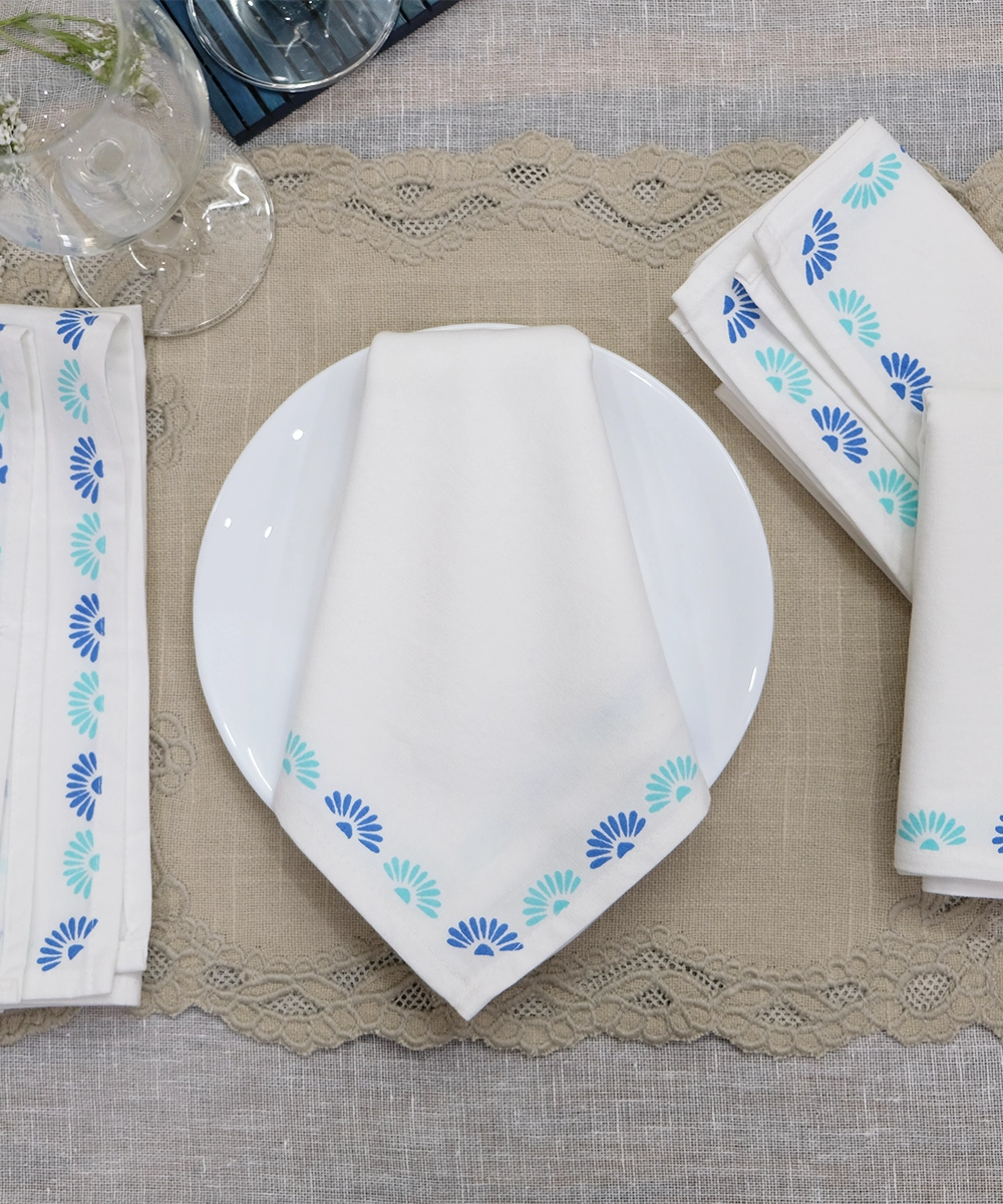 Navy Block Print Table Linen Gift Set | 1 Runner + 6 Mats + 6 Napkins