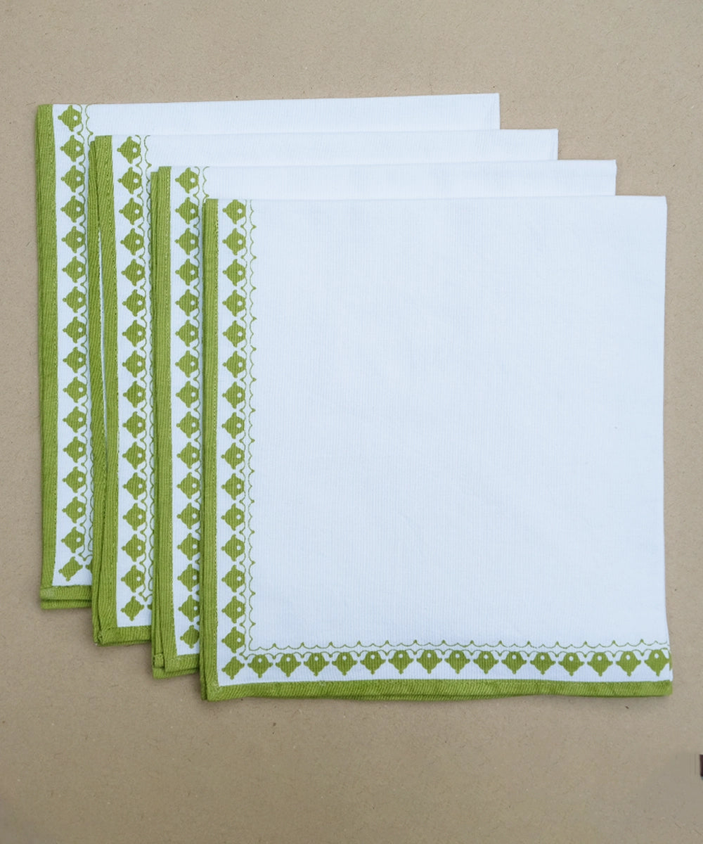 Cream with Green Emperor Printed Cotton Table Napkin (Set of 4)