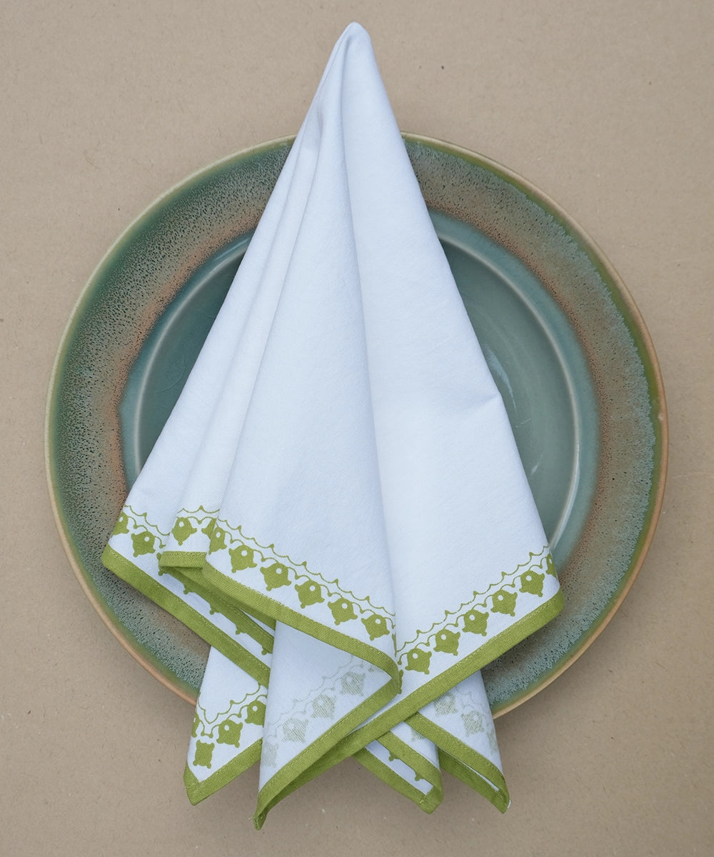 Cream with Green Emperor Printed Cotton Table Napkin (Set of 4)
