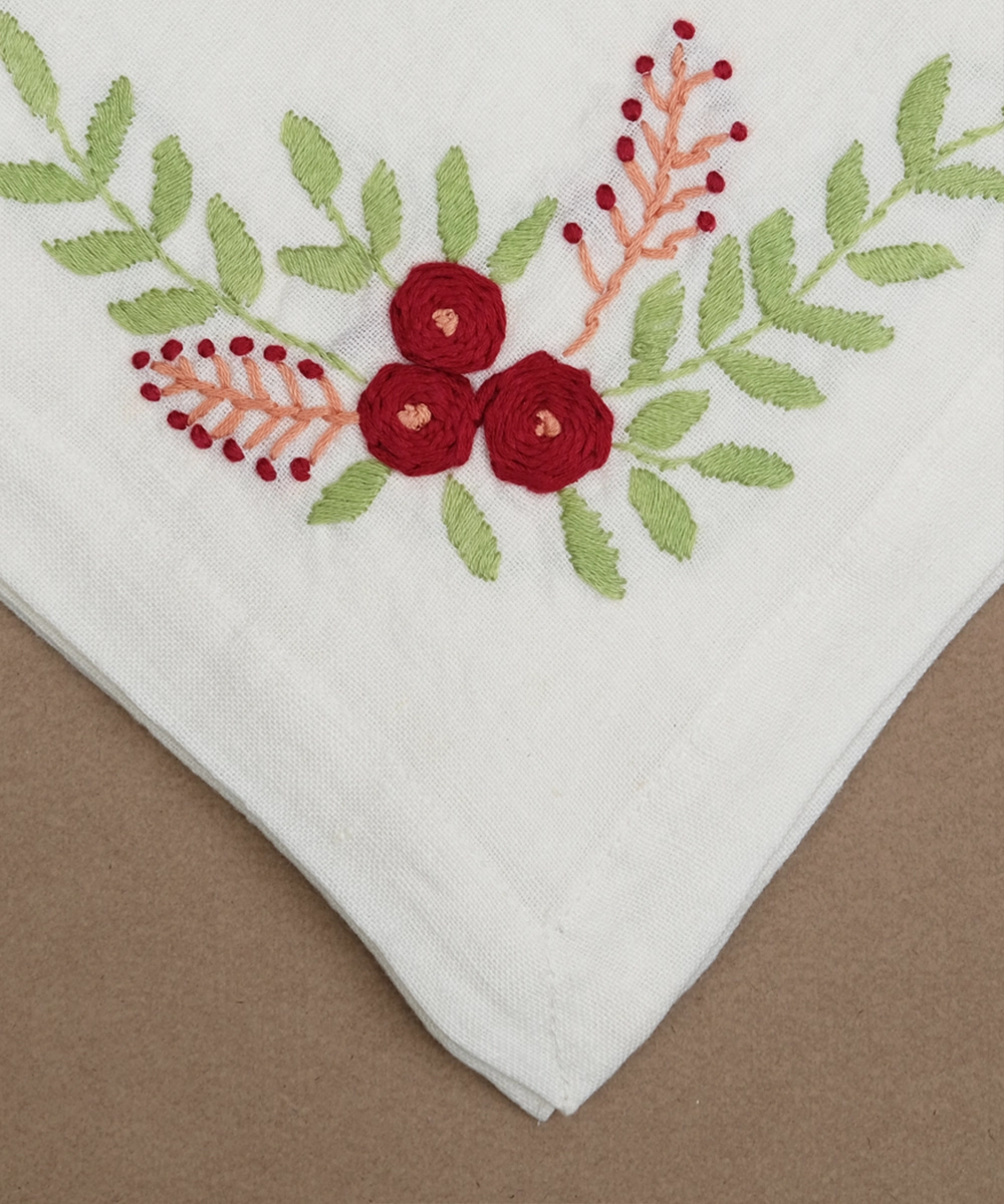Cream with Multicolor Hand Embroidered Pure Linen Table Napkin (Set of 4)
