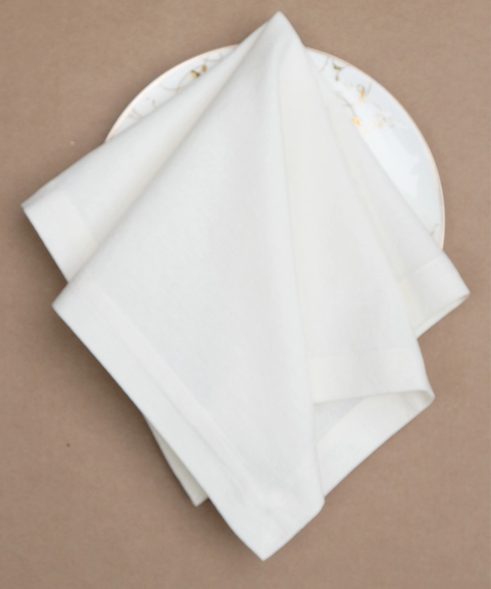 Off White Cotton Solid Table Napkin (L-16in,W-16in) (Set Of 6)