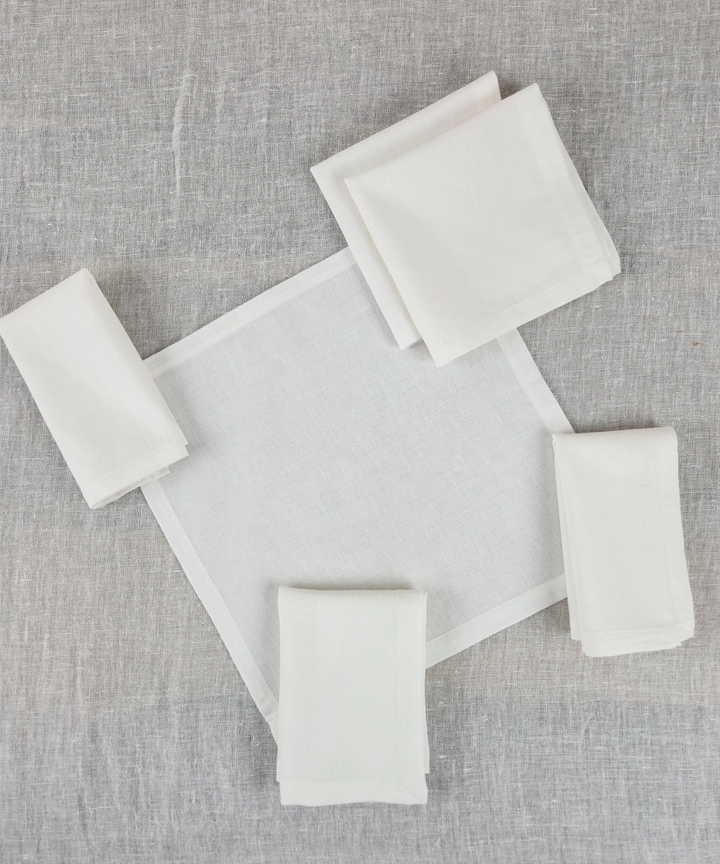 Set of 6 pcs Off White Solid Cotton Linen Cocktail Napkin