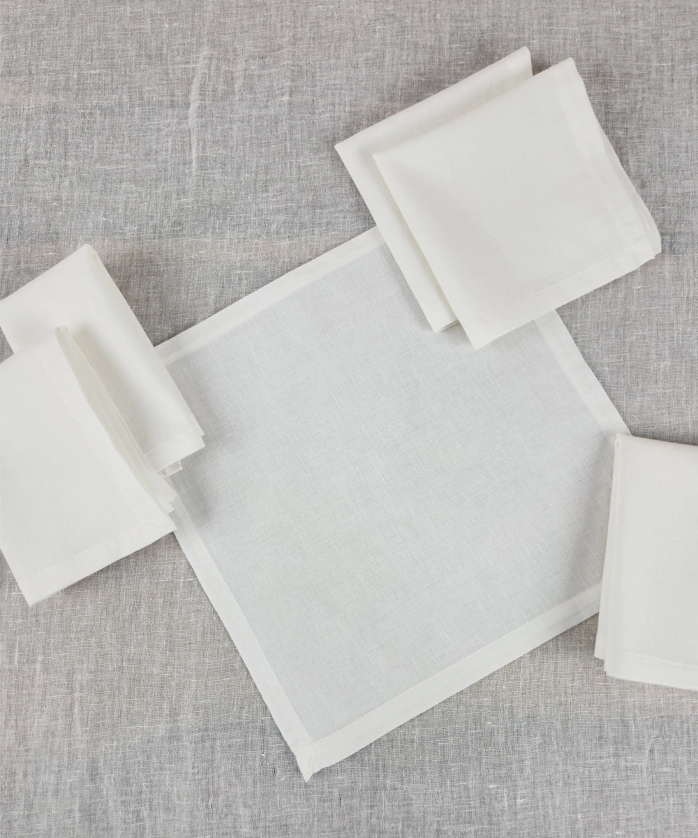 Set of 6 pcs Off White Solid Cotton Linen Cocktail Napkin