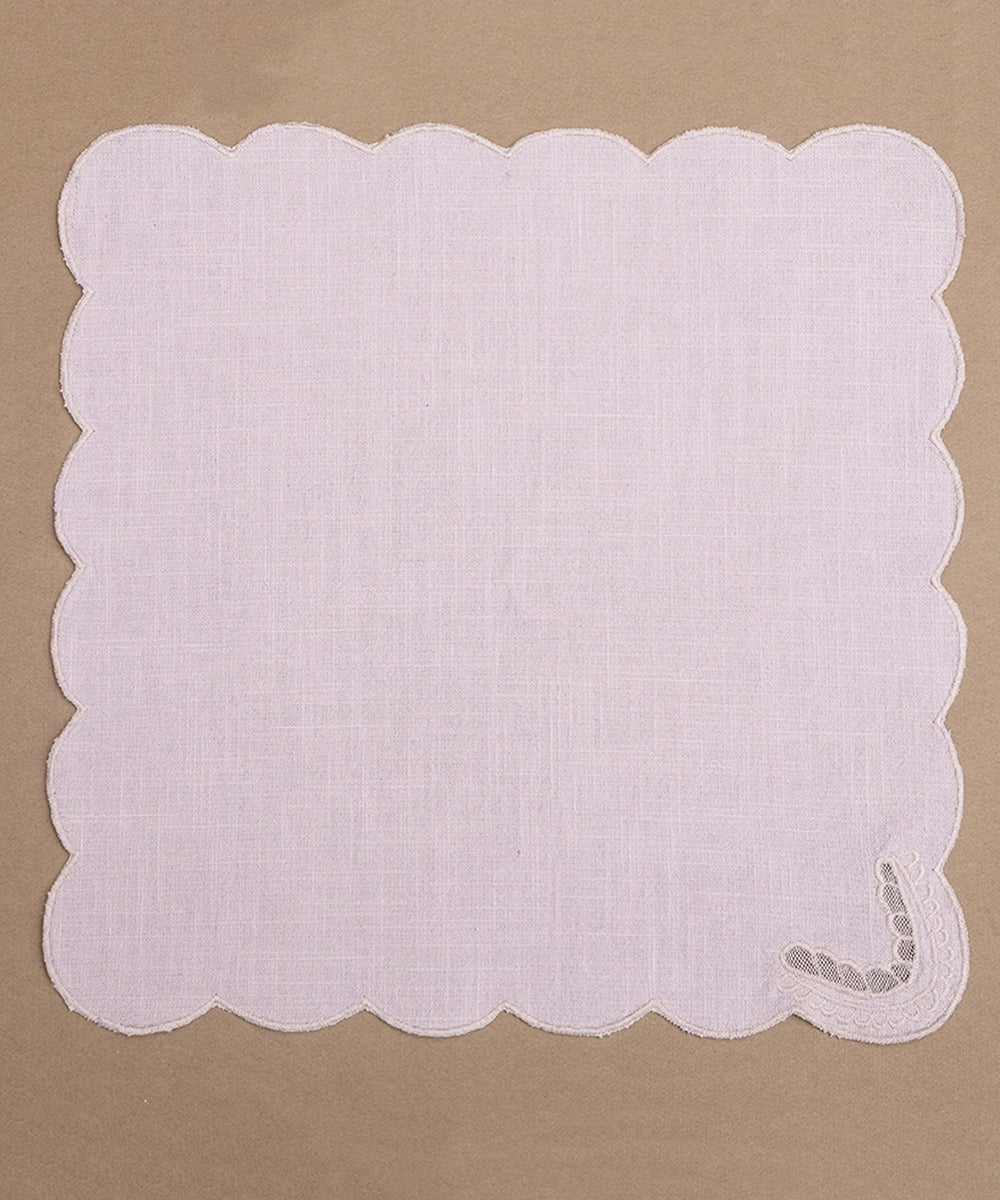 Set of 4 pcs Dusty Pink Cutwork Embroidered Cotton Slub Table Napkins (16.75 x 16.75 Inches)