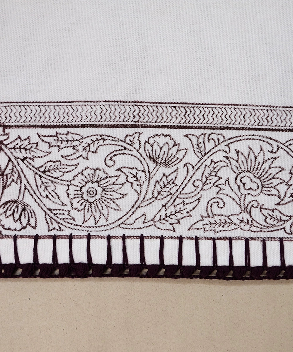 Set of 6 pcs Off White & Brown Cotton Block Printed with Crochet Hand Embroidery Table Napkin (14.5" x 14.5")