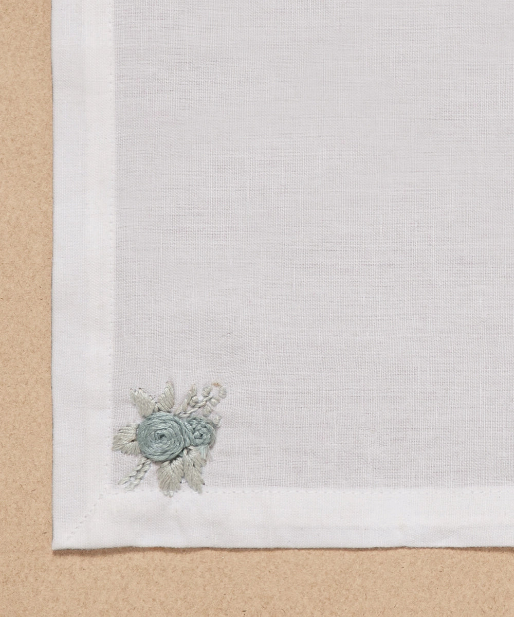 Set of 6 pcs Cream & Grey Hand Embroidered Cotton Linen Cocktail Napkins (11" x 11")