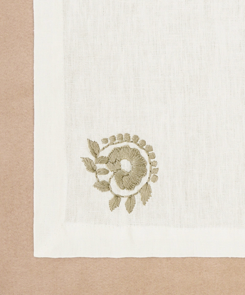 Set of 4 pcs Cream with Grey Floral Hand Embroidered Pure Linen Table Napkin (16" x 16")