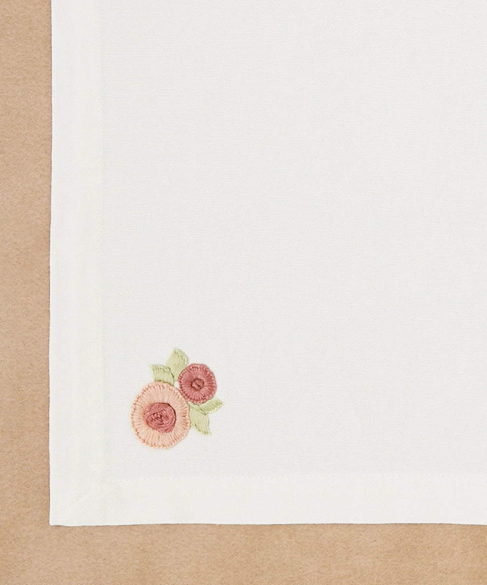 Set of 6 pcs Cream & Pink Floral Hand Embroidered Cotton Table Napkin (16" x 16")