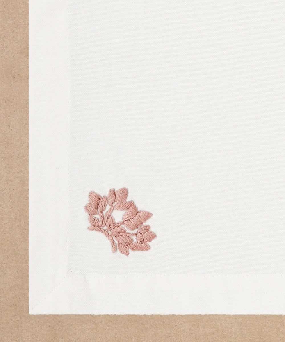 Set of 6 pcs Cream & Pink Floral Hand Embroidered Cotton Table Napkin (16" x 16")