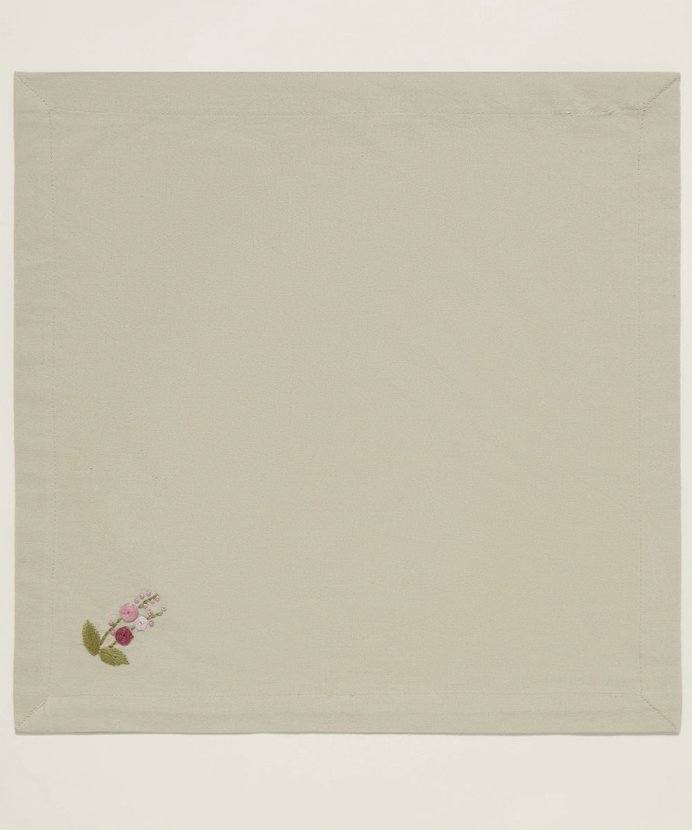 Set of 6 pcs Beige & Purple Floral Hand Embroidered Cotton Table Napkin (16" x 16")