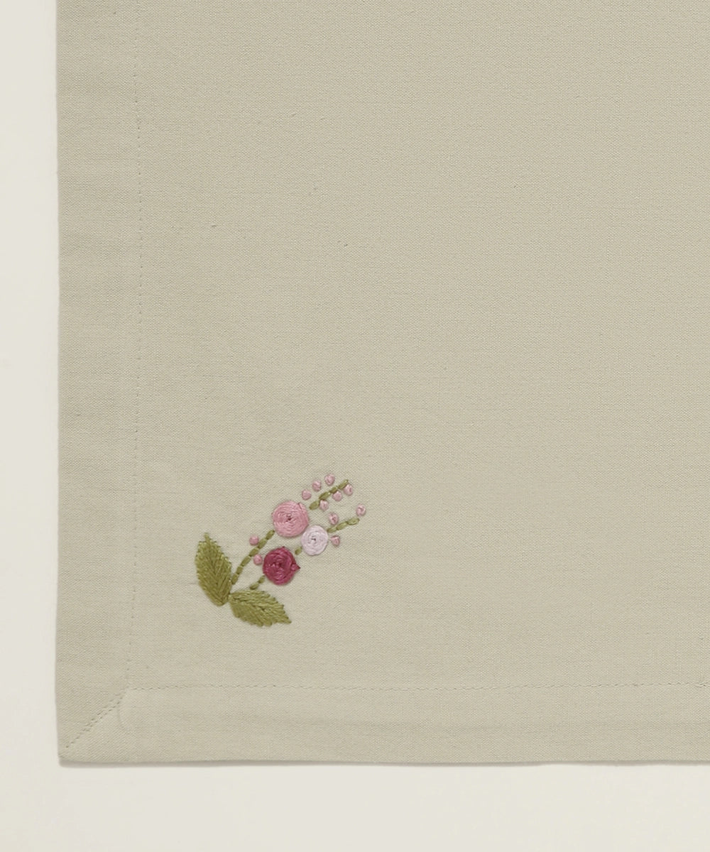 Set of 6 pcs Beige & Purple Floral Hand Embroidered Cotton Table Napkin (16" x 16")