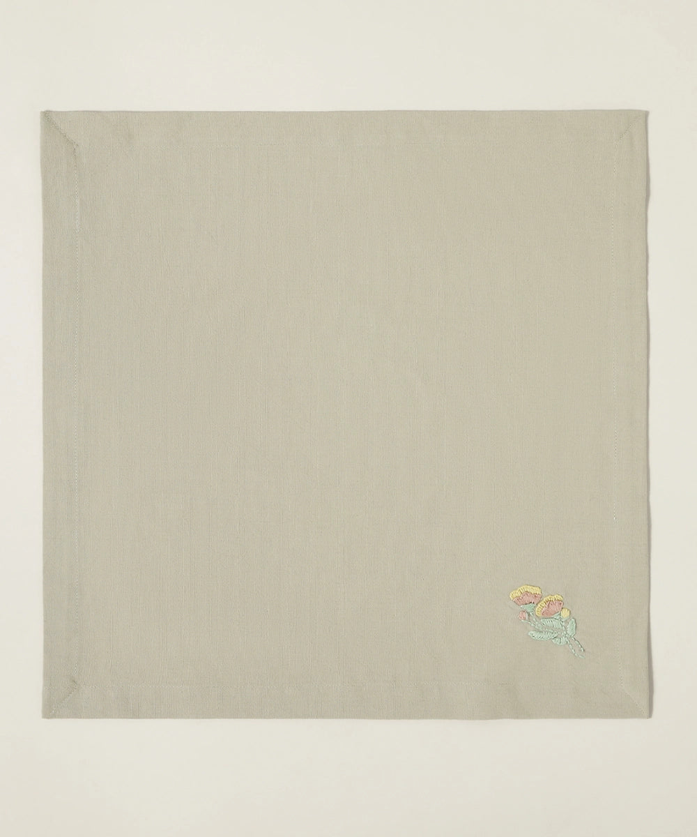 Set of 6 pcs Beige & Pink Floral Hand Embroidered Cotton Table Napkin (16" x 16")