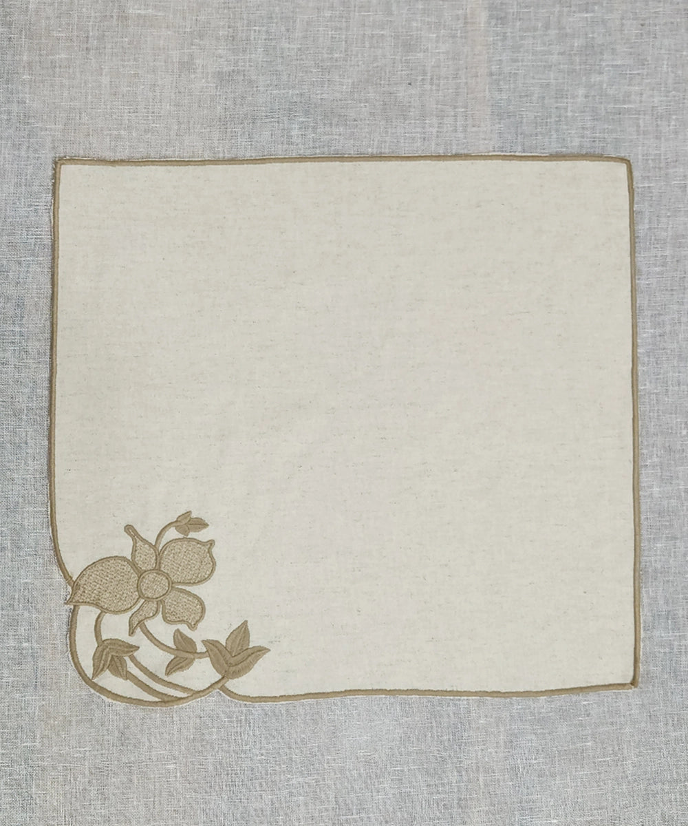 Set of 6 pcs Cream Embroidered Cotton Linen Cutwork Table Napkins (16"x16")