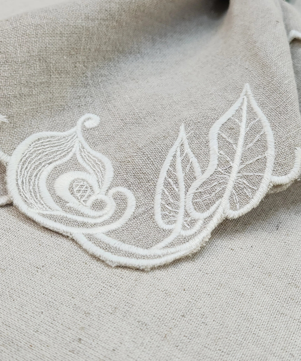 Set of 6 pcs Natural Beige Embroidery with Cutwork Pure Linen Table Napkin (16"x16")