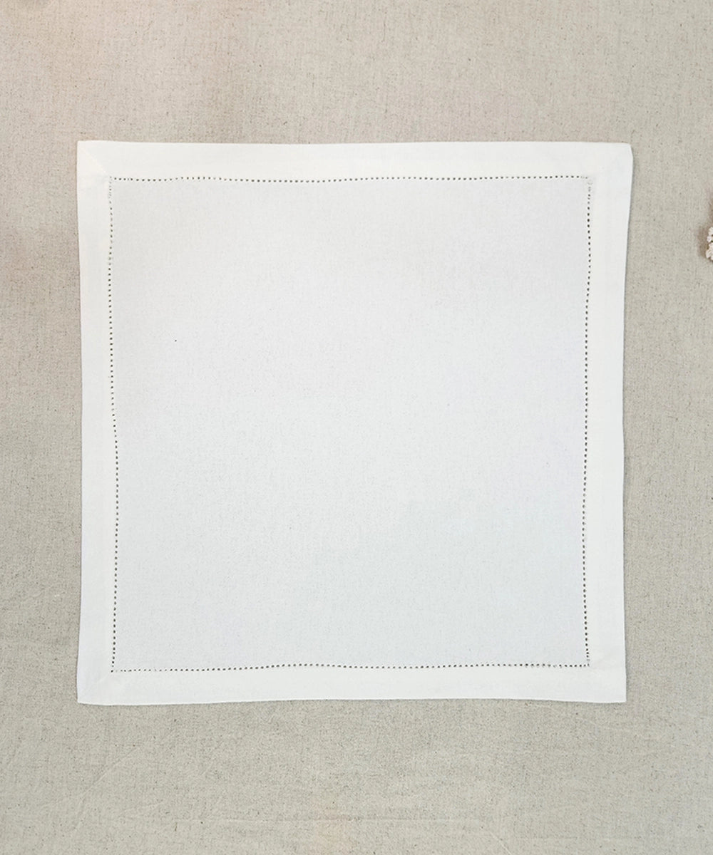 Set of 6 pcs off white solid cotton table napkin with fagotting  (16" x 16")