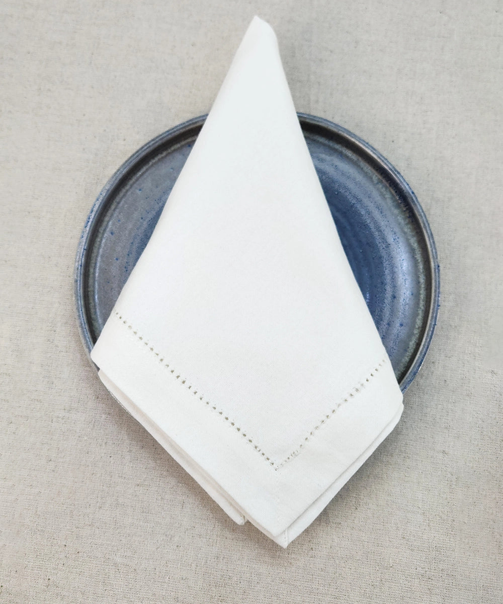 Set of 6 pcs off white solid cotton table napkin with fagotting  (16" x 16")