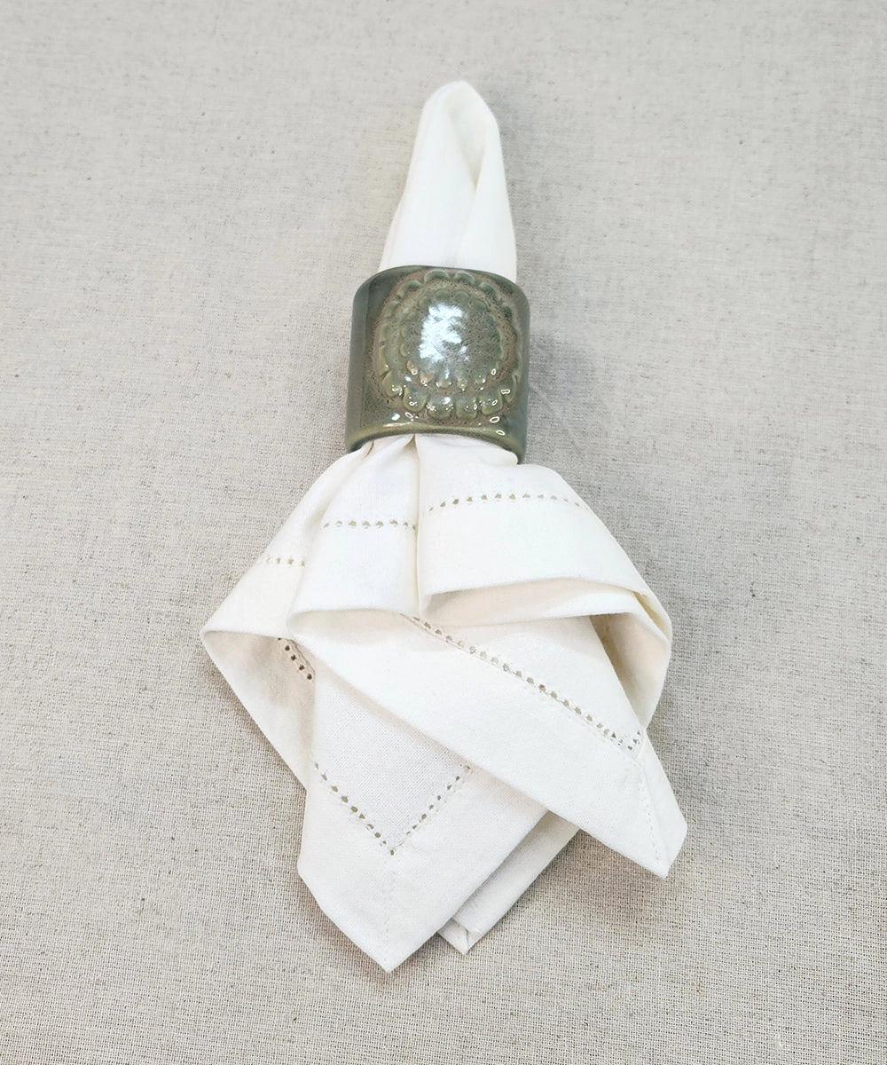 Set of 6 pcs off white solid cotton table napkin with fagotting  (16" x 16")