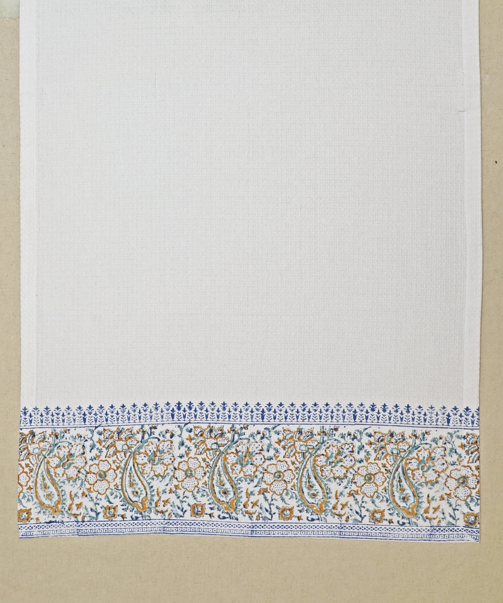 Block Printed Bath Towel | White Coffee Paisley | Cotton Honeycomb Waffle
