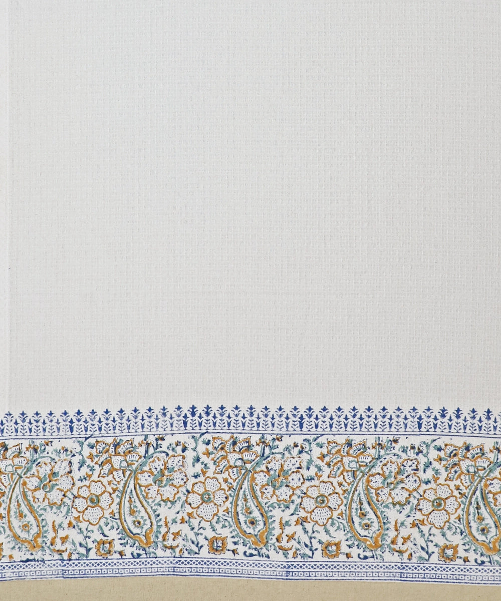 Block Printed Bath Towel | White Coffee Paisley | Cotton Honeycomb Waffle