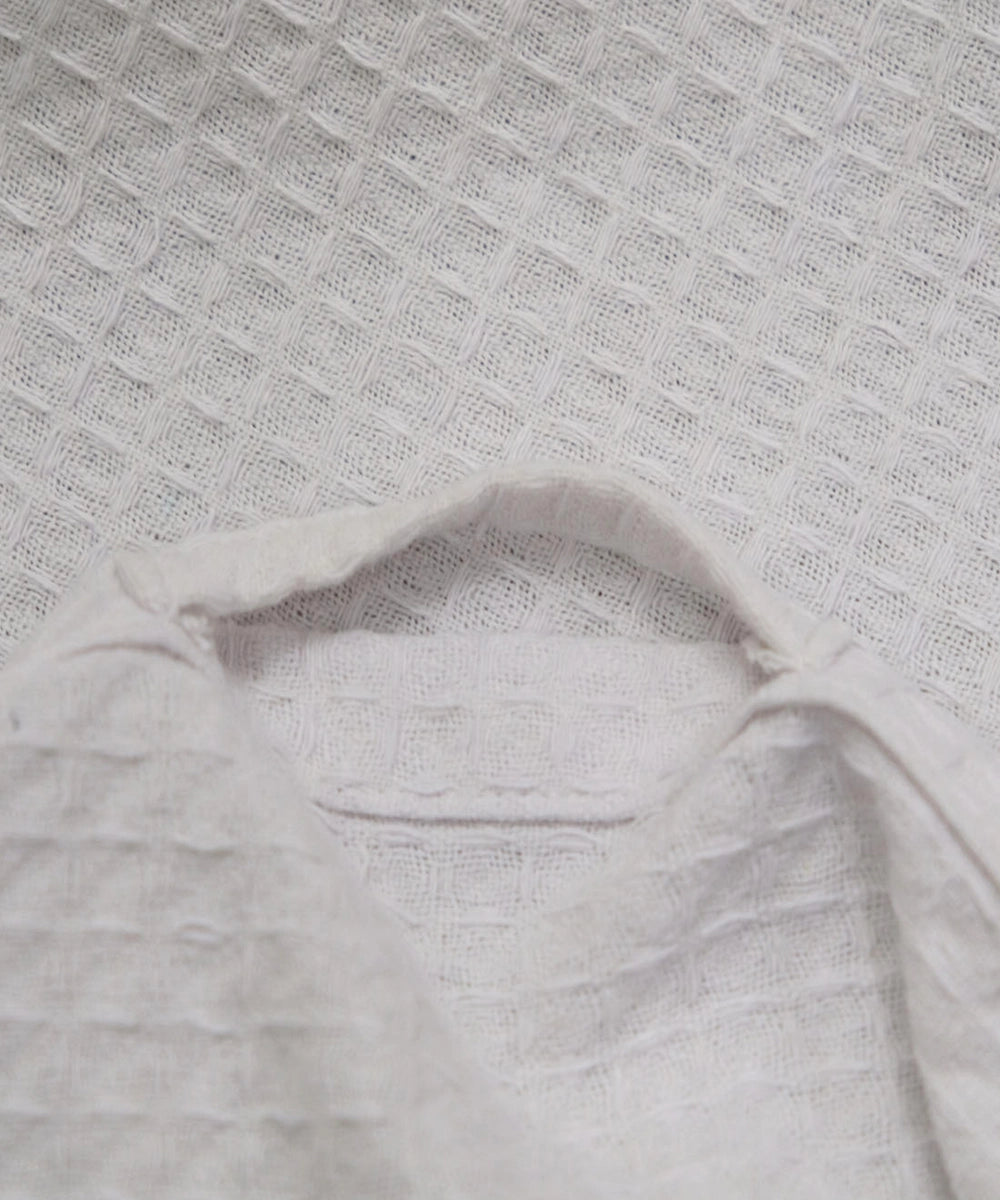 Block Printed Bath Towel | White Turq Grey Moroccan | Cotton Honeycomb Waffle