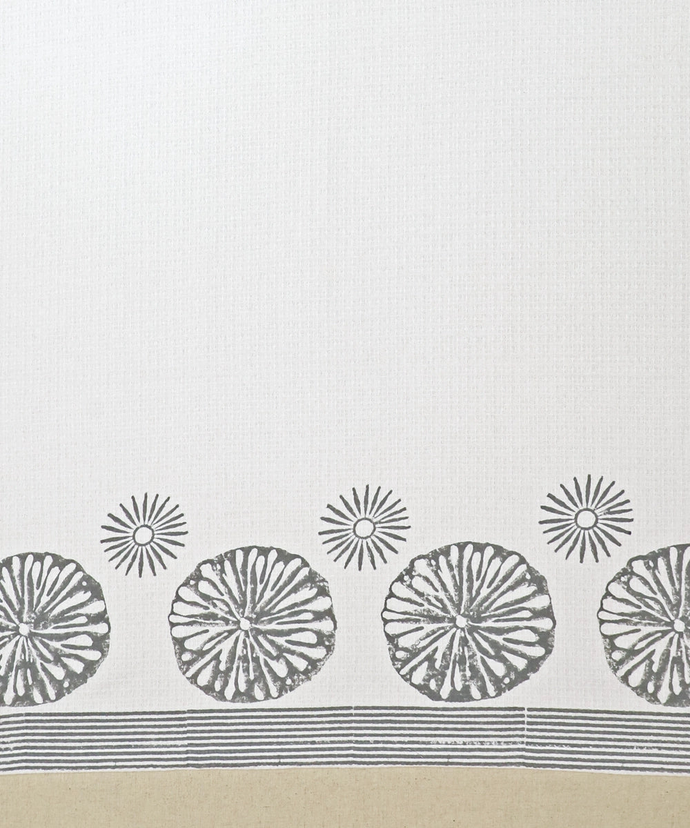 Block Printed Bath Towel | White Grey Circle | Cotton Honeycomb Waffle