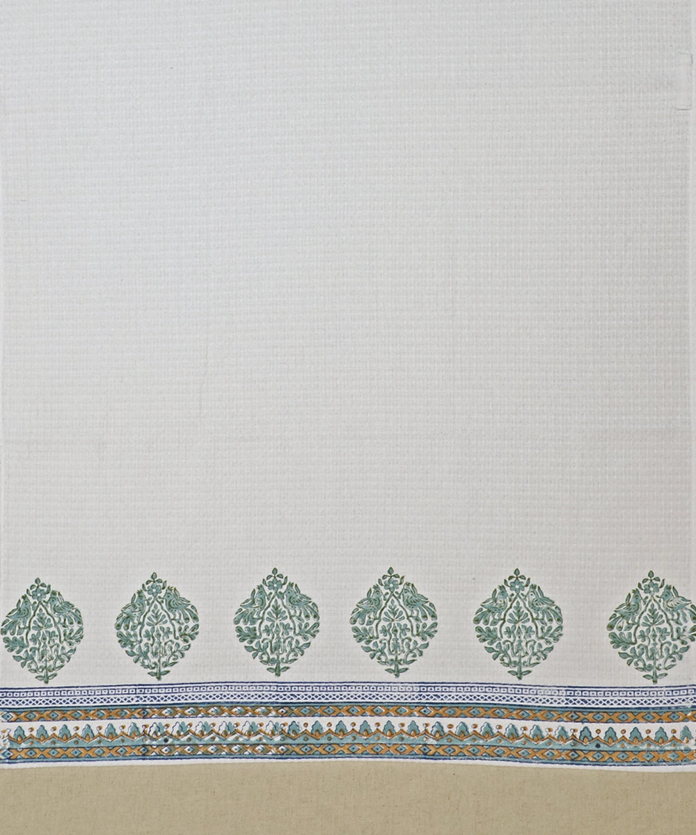 White Grey Parrot Cotton Honeycomb Block Print Bath Towel