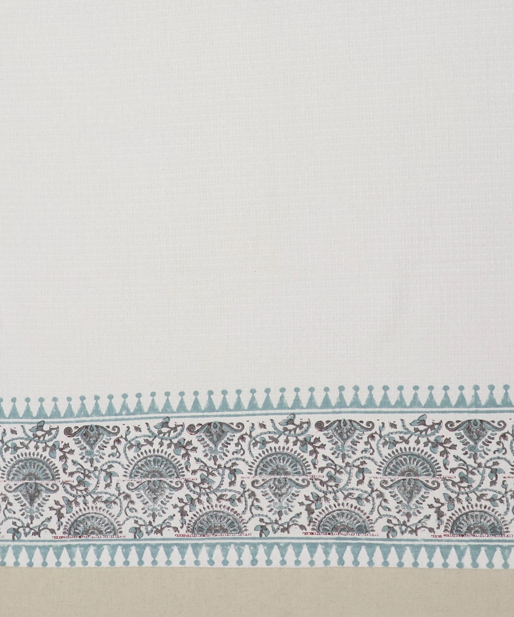 Block Printed Bath Towel | White Turq Triangle | Cotton Honeycomb Waffle
