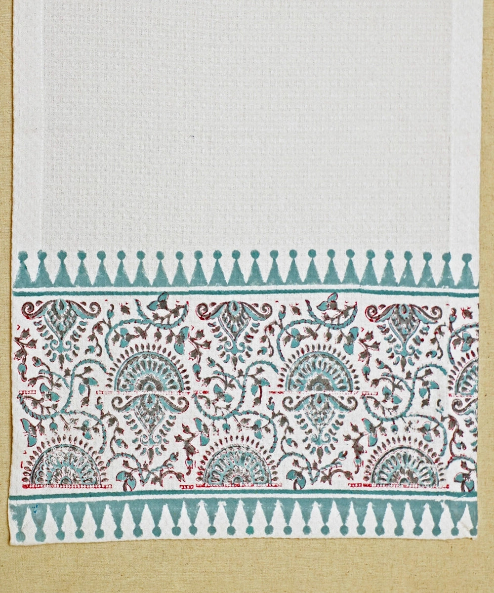 Block Printed Hand Towel | Set of 2 pcs | Triangle Border Cotton Honeycomb Waffle