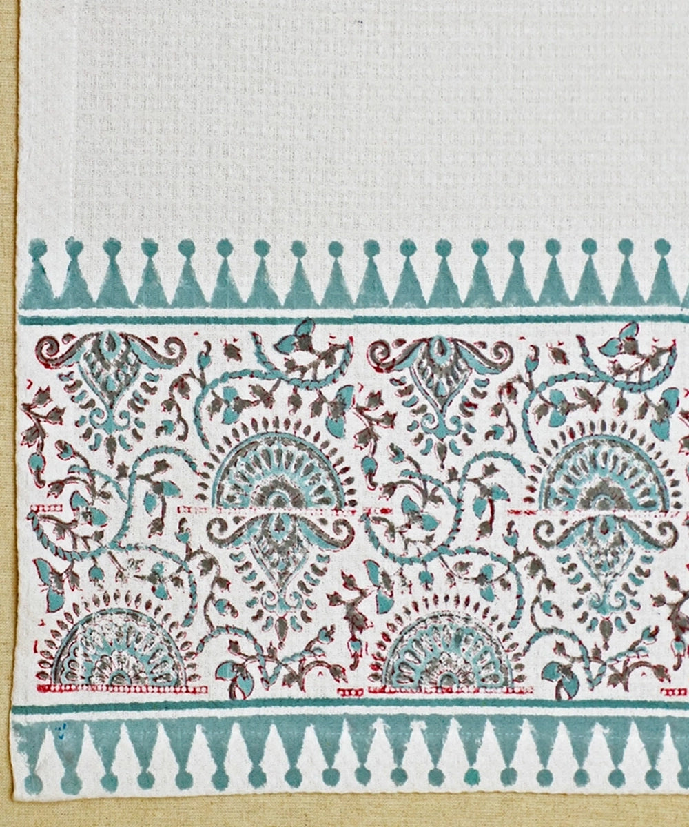 Block Printed Hand Towel | Set of 2 pcs | Triangle Border Cotton Honeycomb Waffle