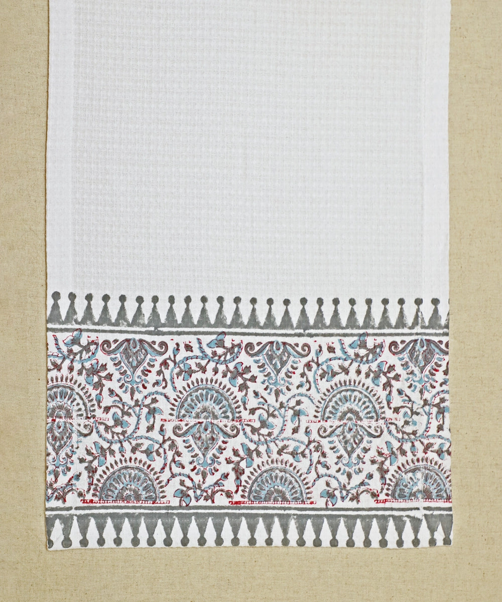 Block Printed Hand Towel | Set of 2 pcs | Triangle Border Cotton Honeycomb Waffle