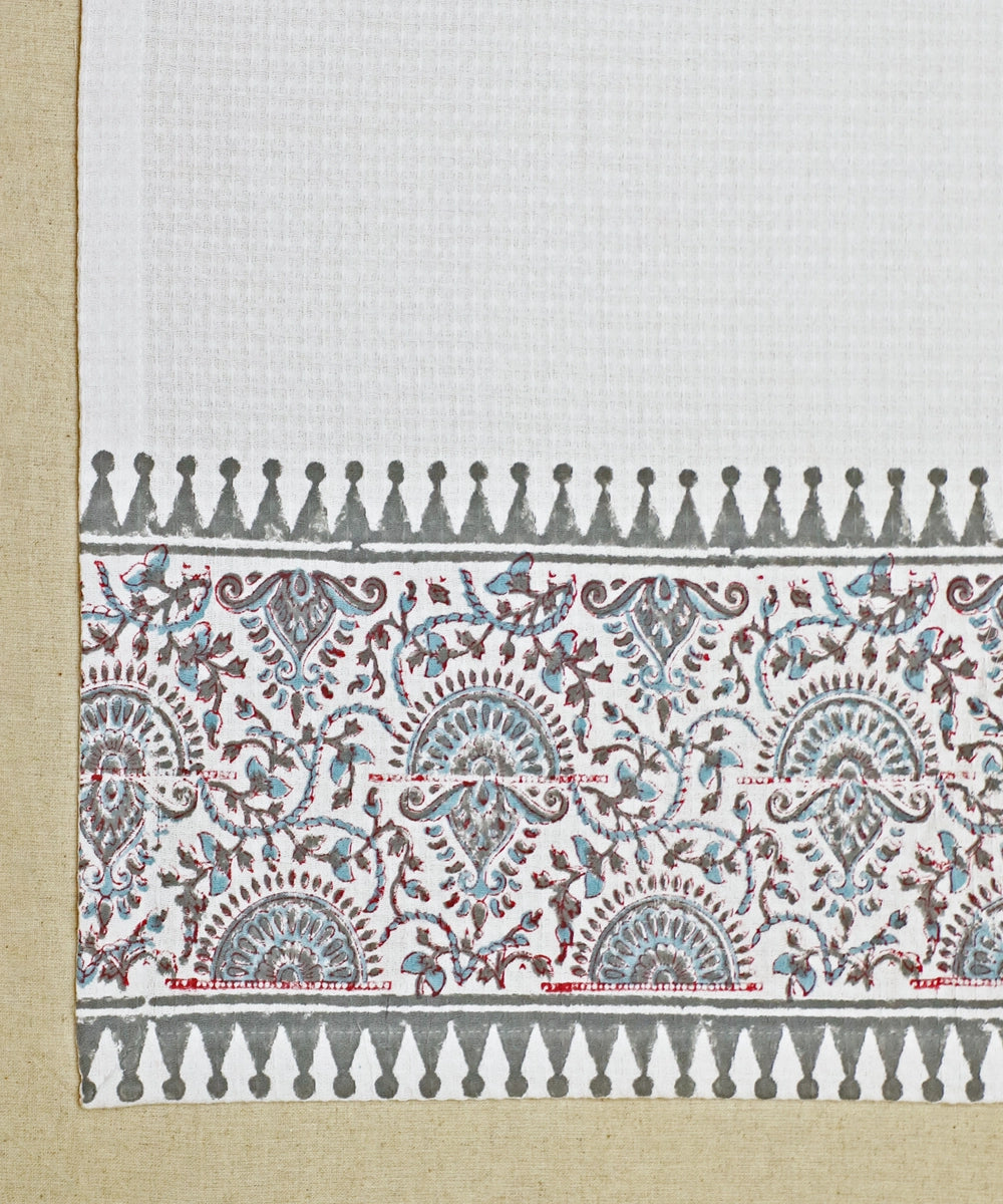 Block Printed Hand Towel | Set of 2 pcs | Triangle Border Cotton Honeycomb Waffle