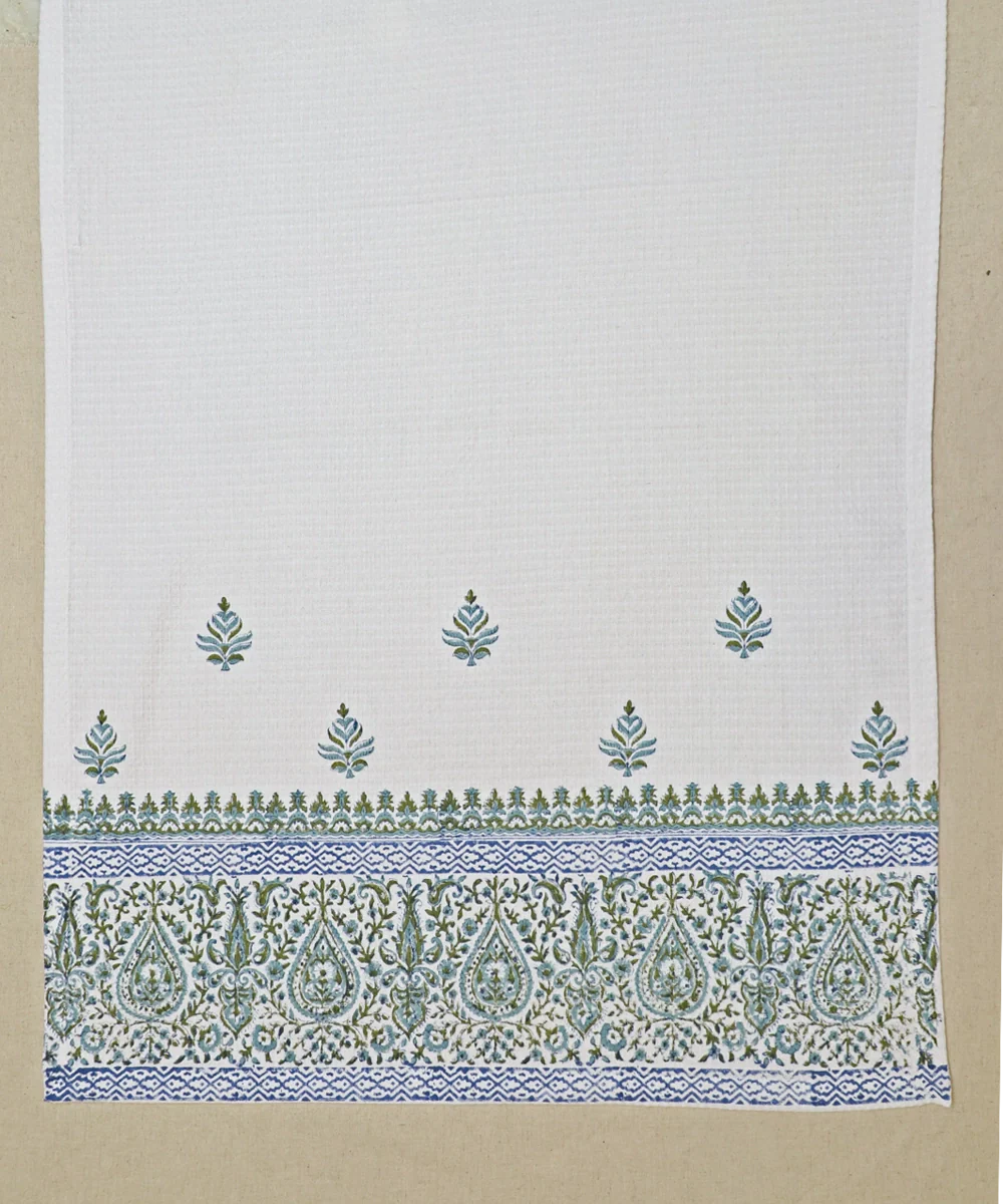 Block Printed 1 Pc Bath and 2 Pcs Hand Towel Set | Paisley Border Cotton Honeycomb Fabric