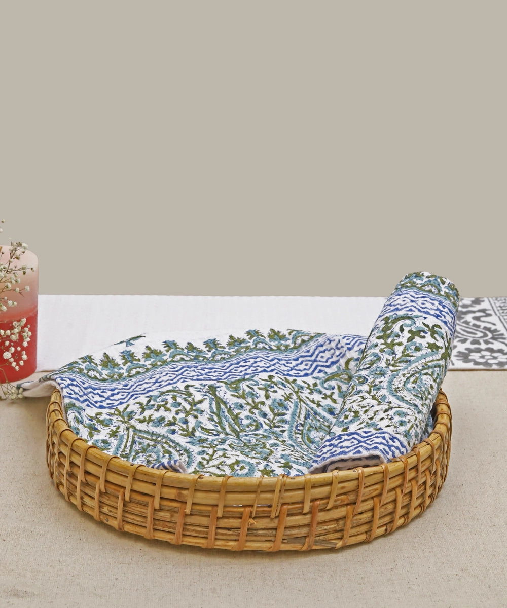 Block Printed Hand Towel | Set of 2 pcs | Paisley Border Cotton Honeycomb Waffle