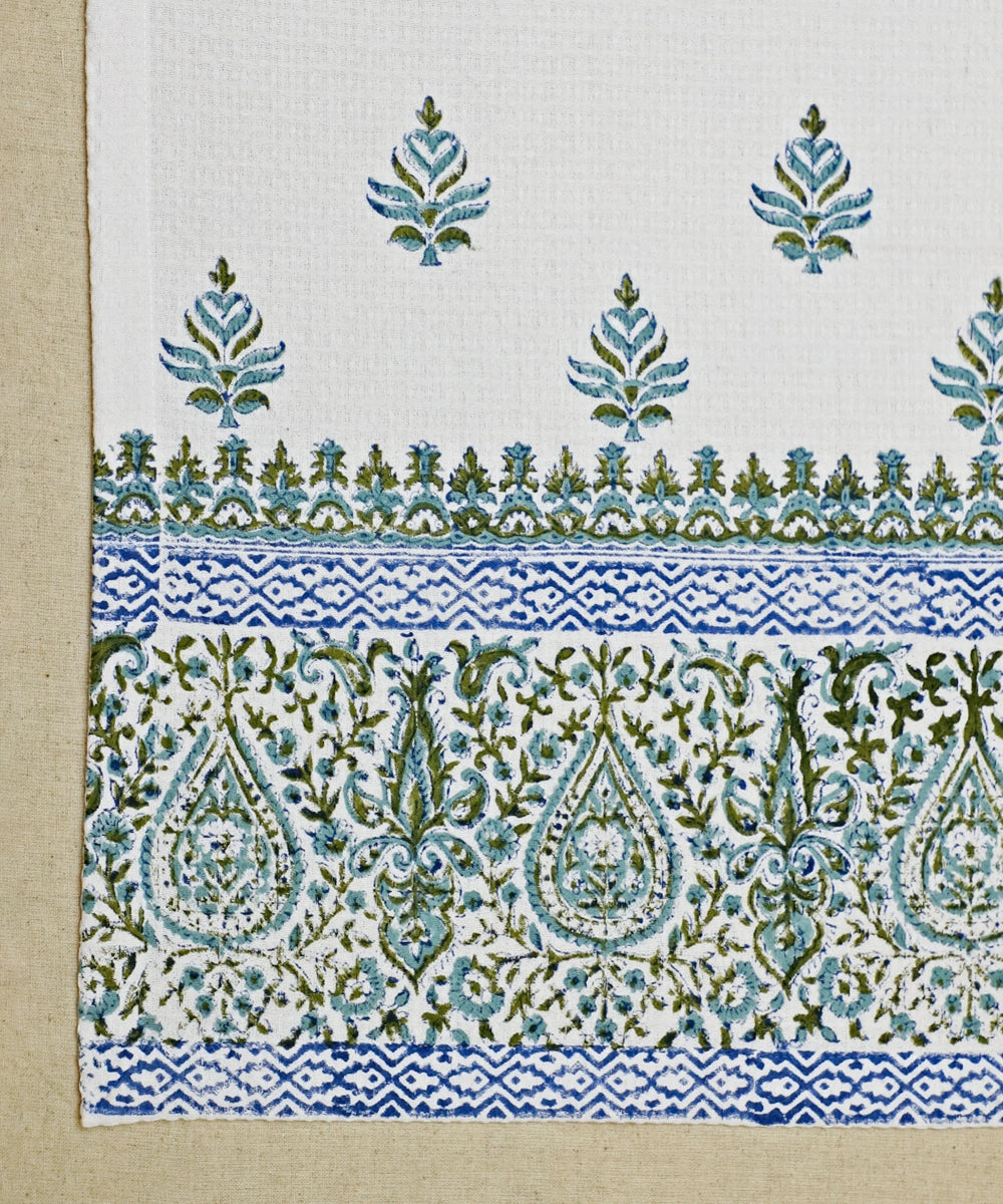 Block Printed Hand Towel | Set of 2 pcs | Paisley Border Cotton Honeycomb Waffle