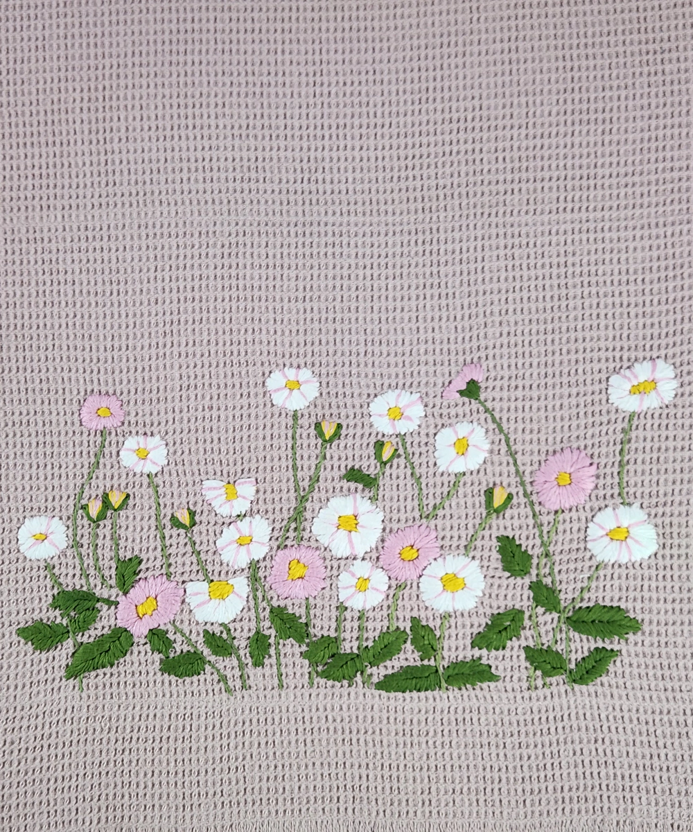 Embroidered Bath Towel | Soft Cotton Waffle | Onion Pink