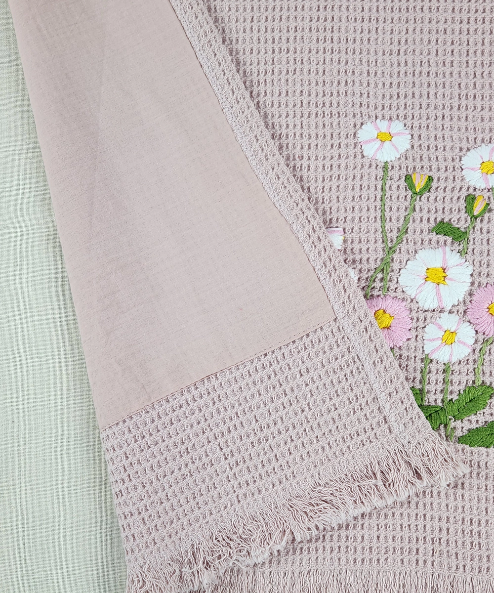 Embroidered Bath Towel | Soft Cotton Waffle | Onion Pink