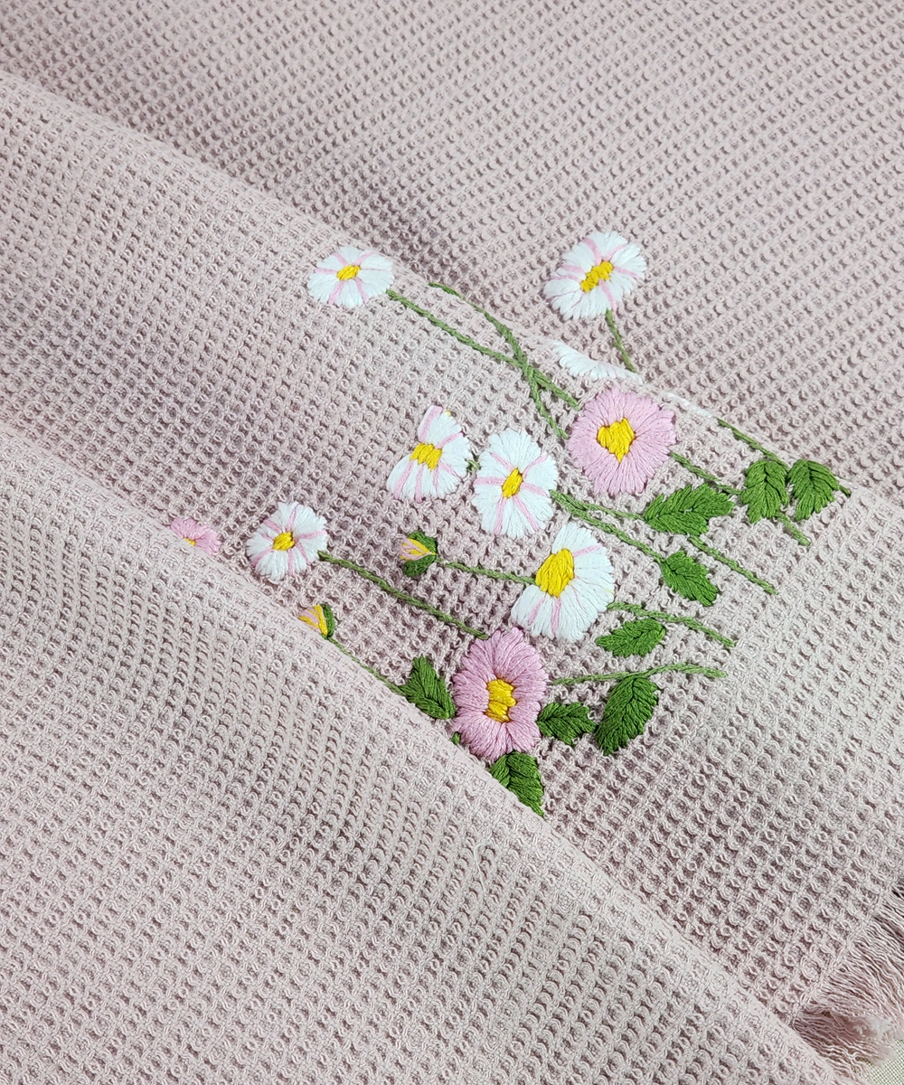 Embroidered Bath Towel | Soft Cotton Waffle | Onion Pink