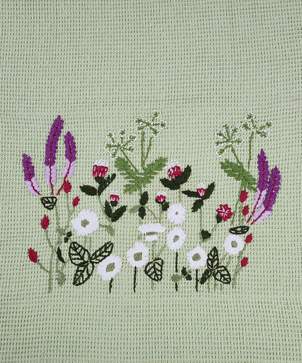 Embroidered Bath Towel | Soft Cotton Waffle | Sage Green