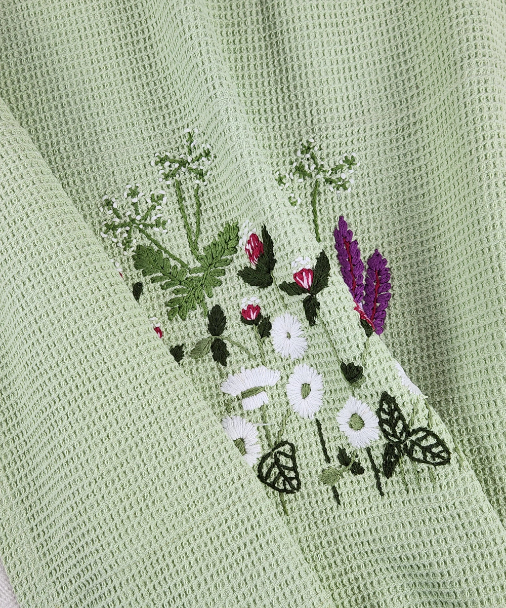 Embroidered Bath Towel | Soft Cotton Waffle | Sage Green