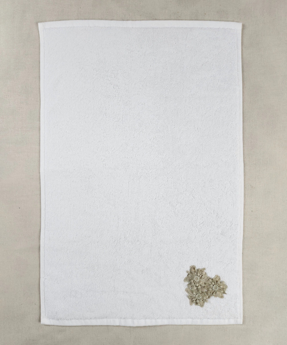 Set of 2 pcs Hand & 4 pcs Face Towels | Embroidered Cotton Waffle | White and Beige