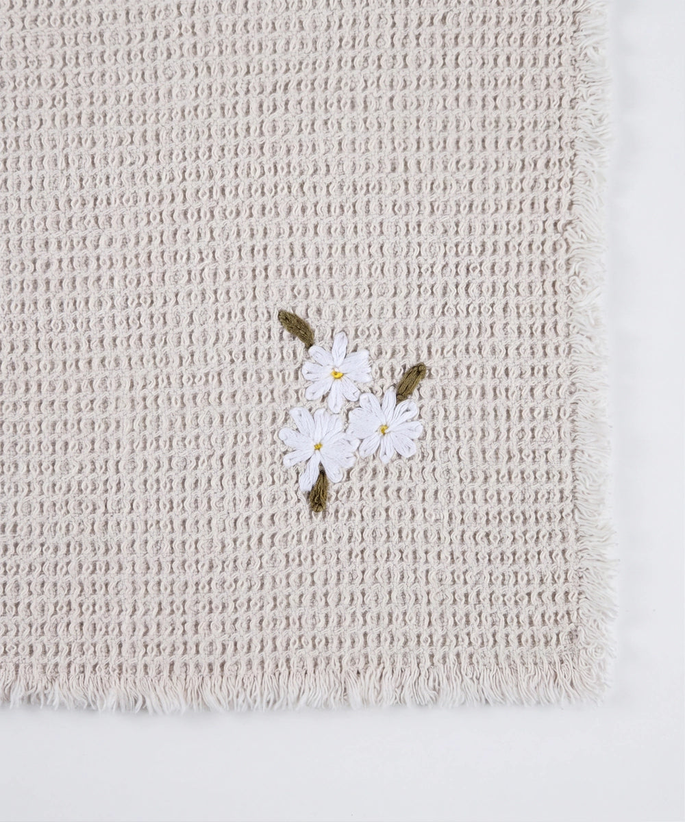 Embroidered Face Towel - Set of 4 pcs in Soft Cotton Waffle | Beige