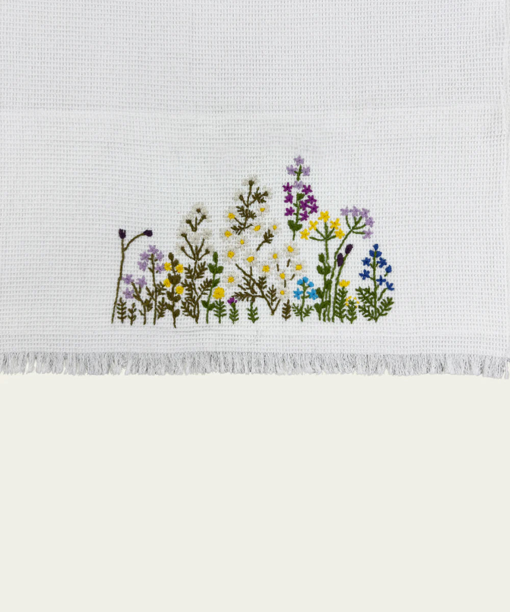 Embroidered Bath Towel | Soft Cotton Waffle | White