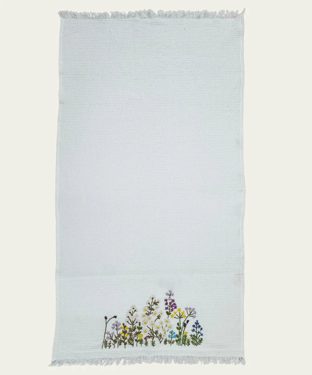 Embroidered Bath Towel | Soft Cotton Waffle | White