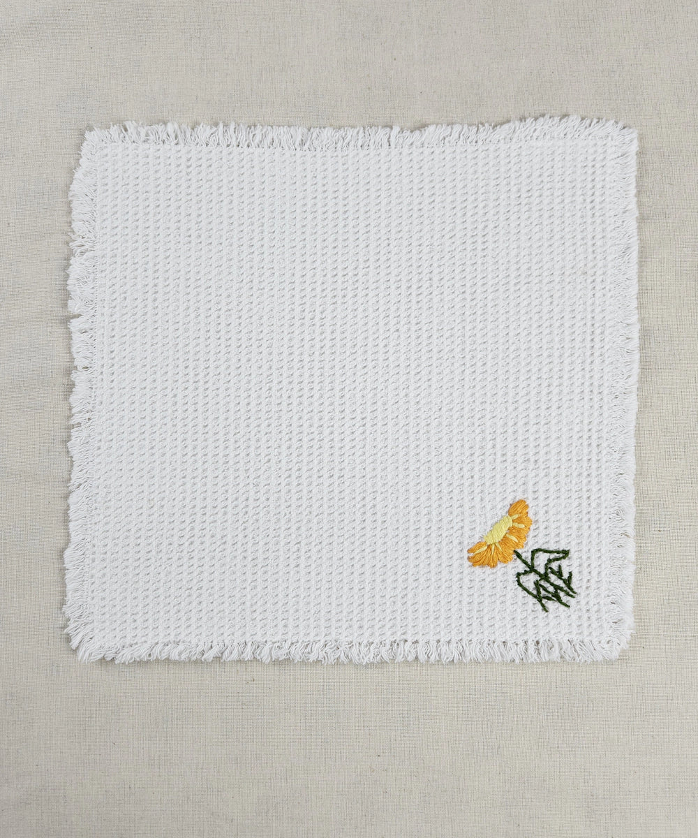 Embroidered Face Towel - Set of 4 pcs in Soft Cotton Waffle | White